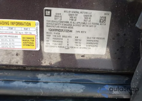 2015 GMC Acadia Sle-2 z USA, uszkodzony, nr VIN 1GKKRPKD3FJ122544